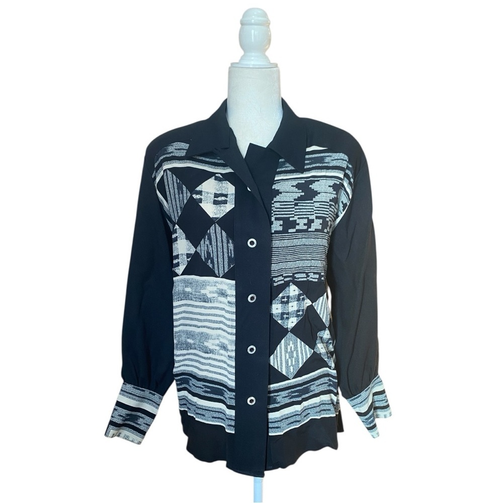 Helene Womens Vintage Western Button Blouse Size Large Native Western Print 90s